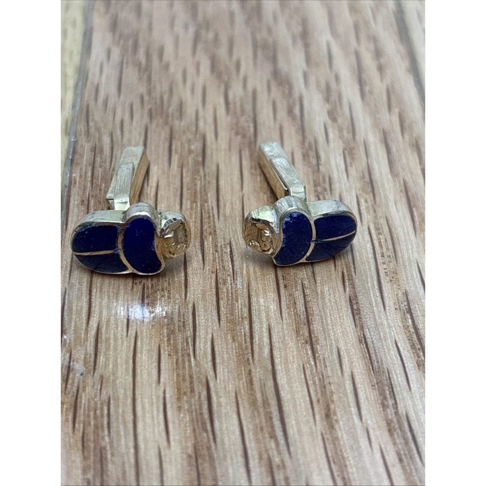 Gold Tone Blue Enamel Scarab‎ Beetle Cufflinks Mens Formal Wear Accessory